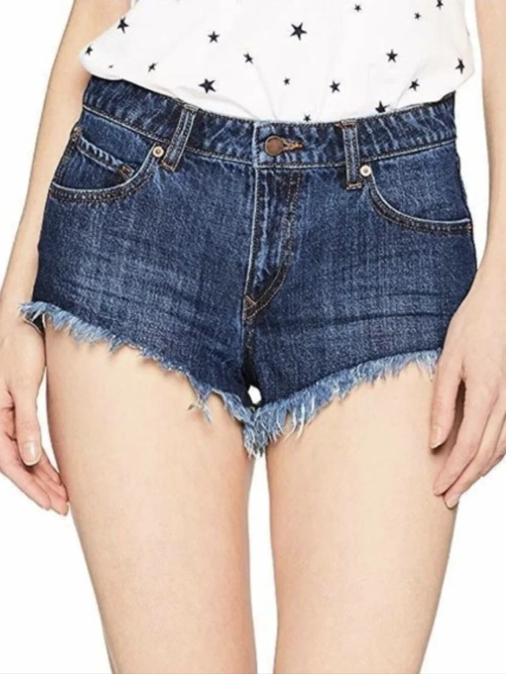 Volcom Stoney Stretch Cut-Off Raw Hem Denim Shorts Medium Wash 30
